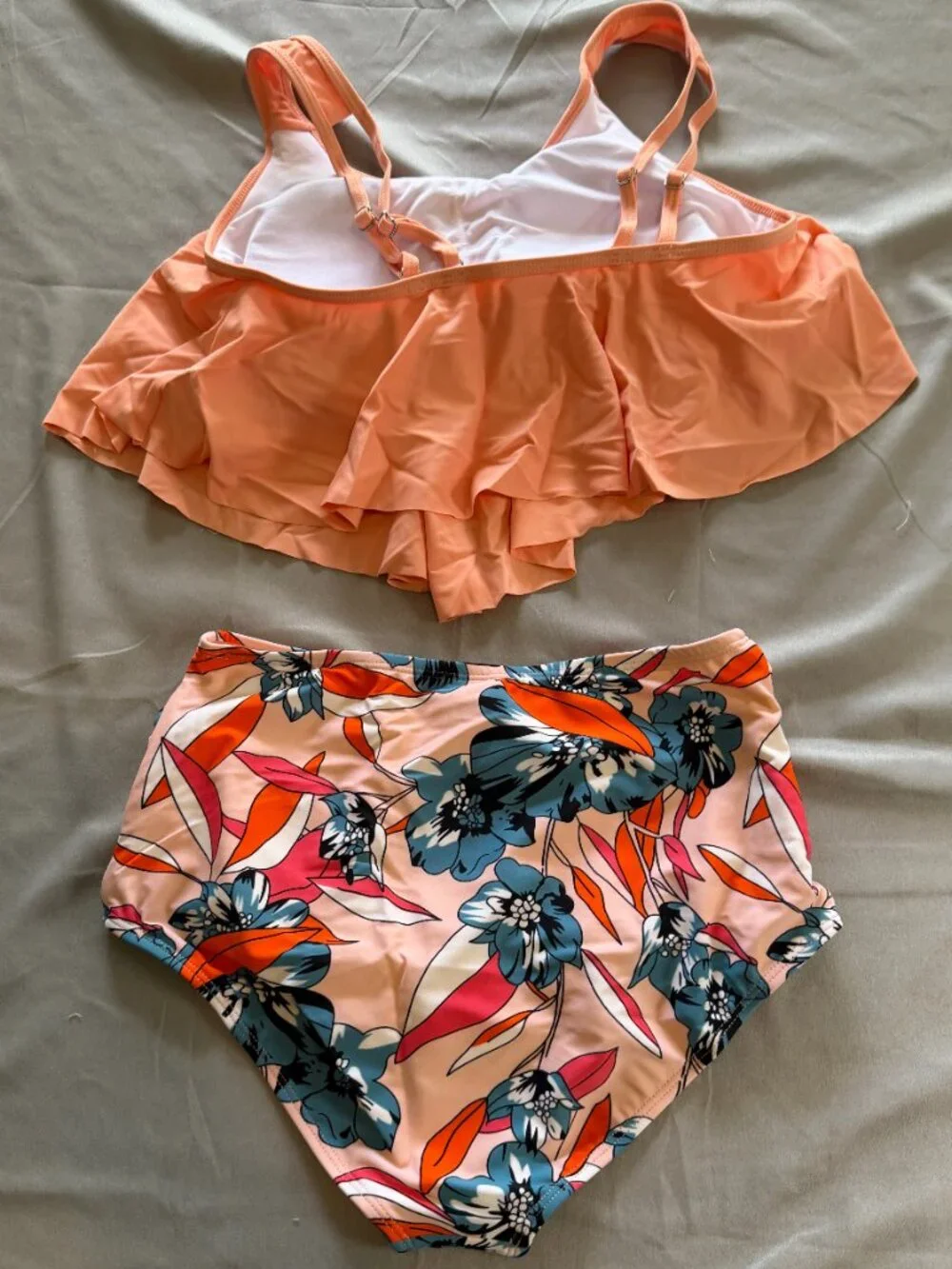 Unbranded Women's High Waisted Tankini Set Peach Floral Size Small New With Tags